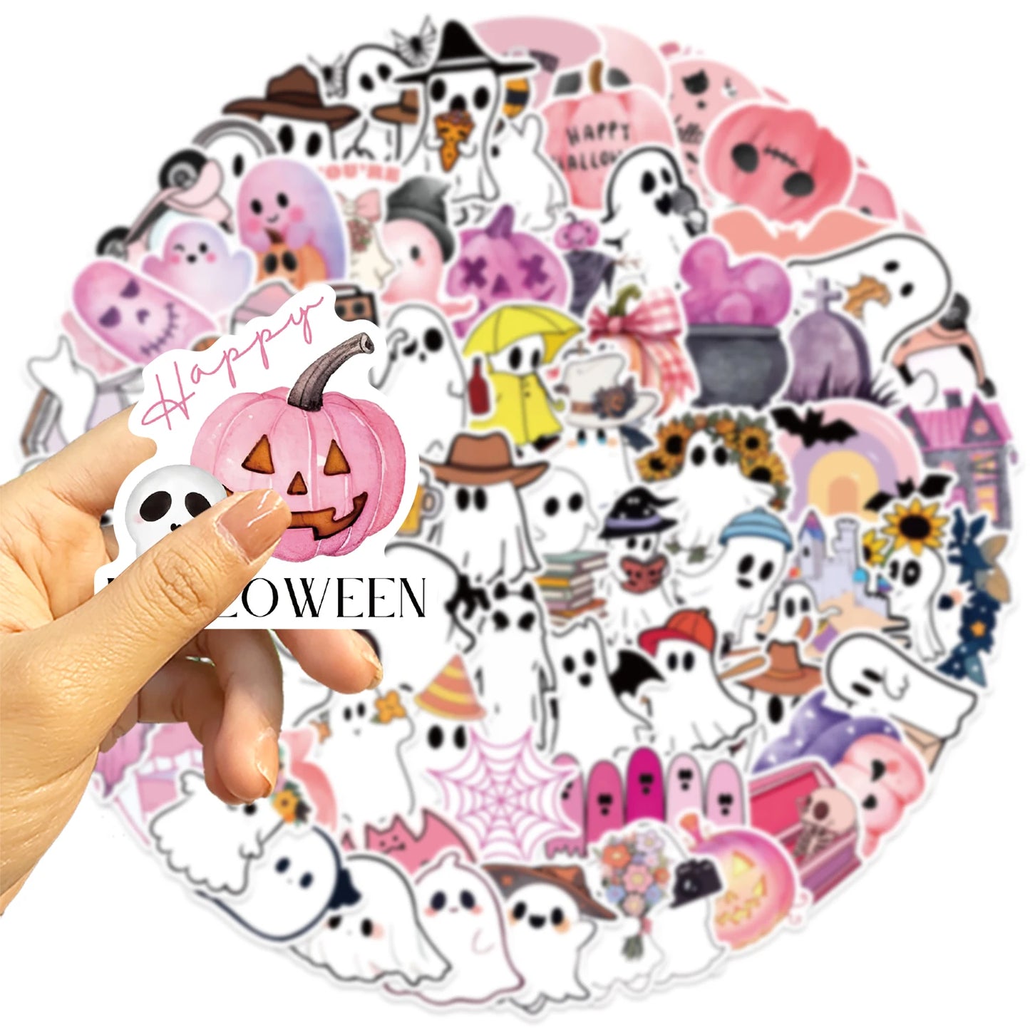 100pcs Funny Cartoon Ghost Stickers For Luggage Guitar Phone Diary Waterproof Graffiti Kids Toy DIY Cute Spooky Laptop Decals