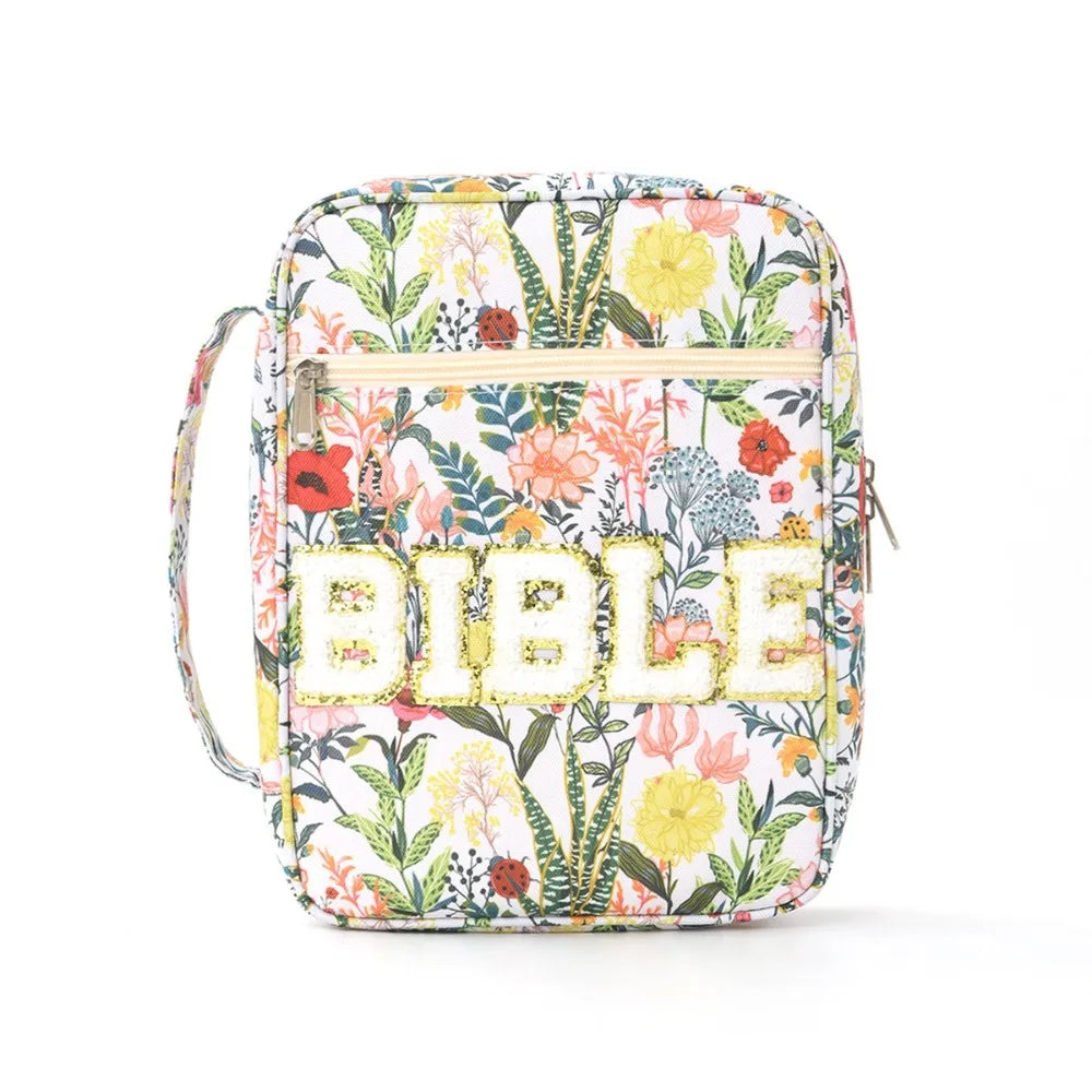 Portable Dustproof Book Storage Bag Flora Large-capacity Bible Cover Case Aesthetic Pouch Stationery Storage Organizer Office