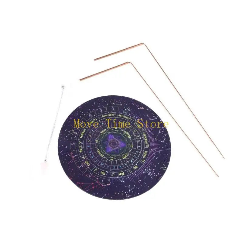 92ME Witchcraft Wiccan Altar Supply Metal Dowsing Rod Set Divination Mat Carve Divination Tool for Spiritual Guidance