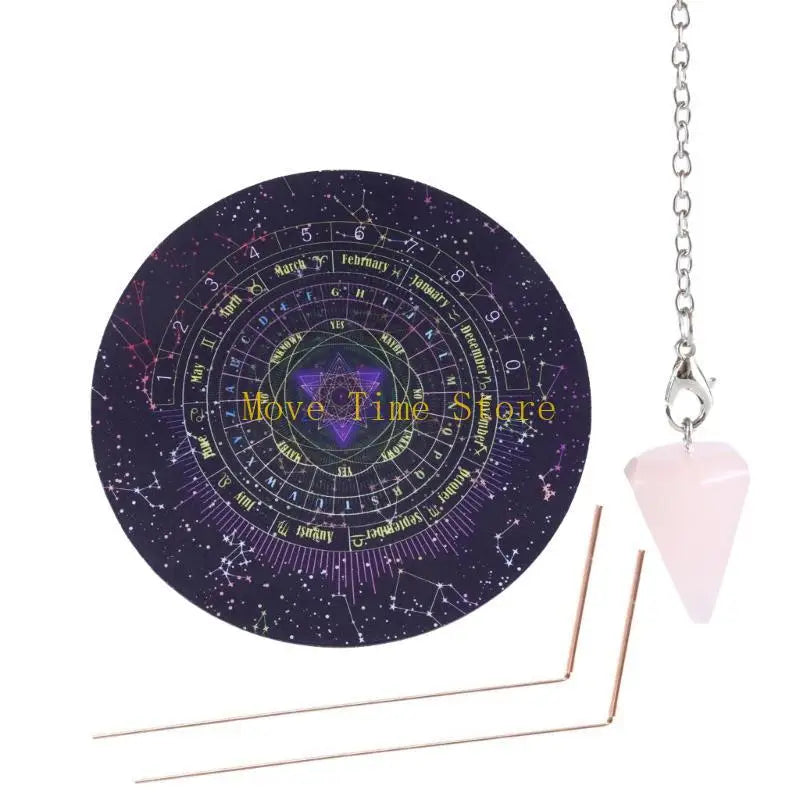 92ME Witchcraft Wiccan Altar Supply Metal Dowsing Rod Set Divination Mat Carve Divination Tool for Spiritual Guidance