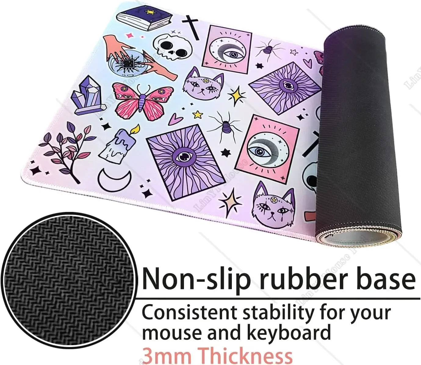 Kawaii Mouse Pad XL Cute Large Gaming Mouse Pad Purple Pink Witch Mouse Pad Spooky Halloween Witch Desk Decor 31.5 X 11.8 Inch