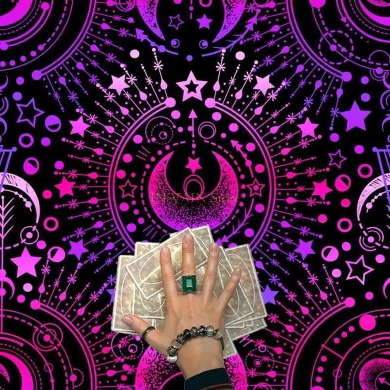 M5TC Mysterious Moon Astrologys Tablecloth Table Mat Square Divinations Tapestry Tarots Card Tablecloth Witchcraft Deck Cloth