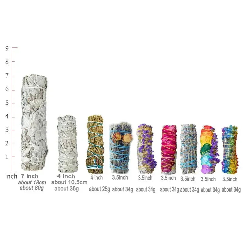 1pcs Incense White Sage Bundle Smudge Sticks Home Purification Smoky Grass Cleaning Reiki Meditation Energy Cleansing Bundles