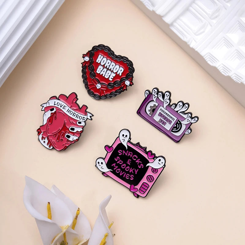 Paranormal Horror Fan Enamel Pin Custom Snacks Spooky Movies Brooch Lapel Badge Halloween Jewelry Gift For Friends