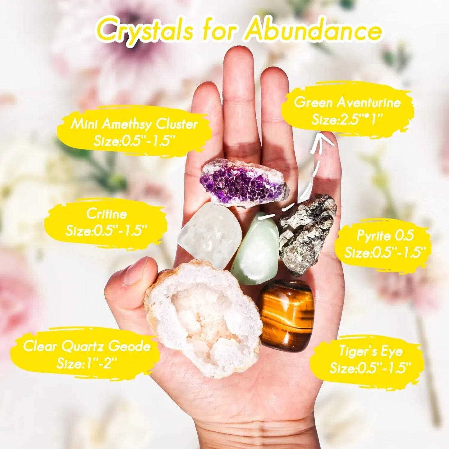 Crystals and Healing Stones Set for Abundance and Prosperity, Spiritual Crystals and Gift for Metaphysical, Witchcraft, Meditati