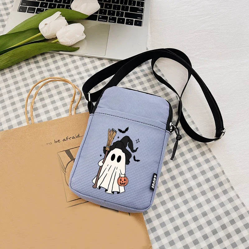 2024 Kawaii Halloween Ghost Women's Bag Mini Female Coin Purse Causal Hand Canvas Bag Mobile Phone Bags Spooky Women's Handbag