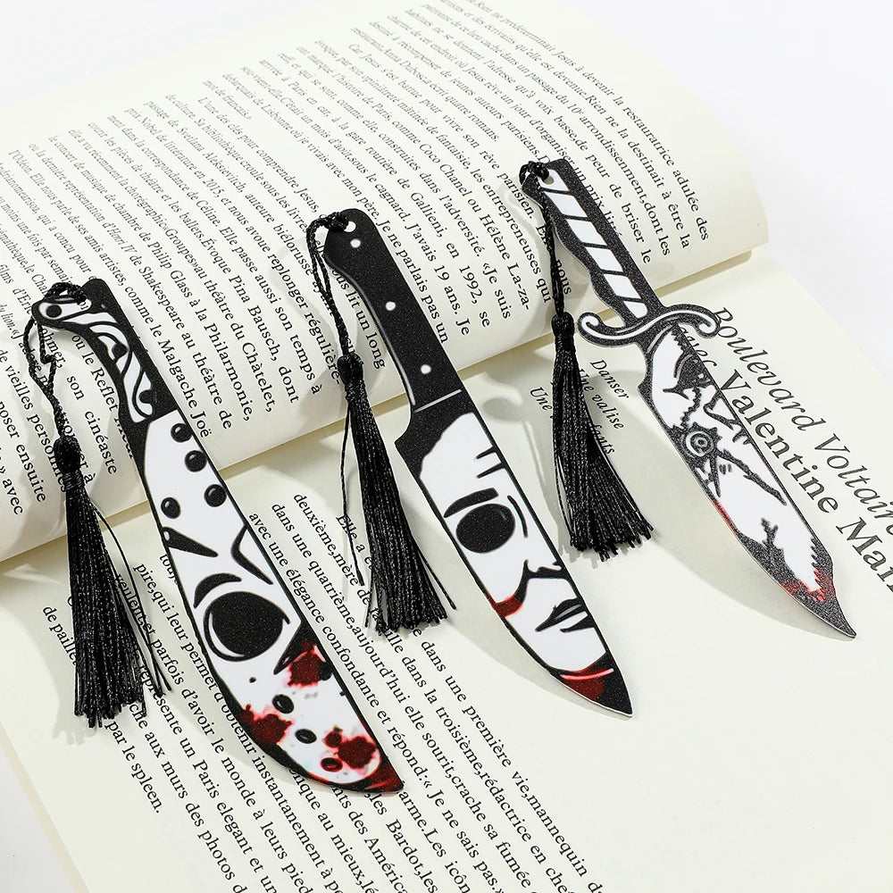 Halloween Dagger Face Ghosts Bookmark Tassels Pendant Reading Tool Stationery for Students Teachers Page Mark Punk Gifts