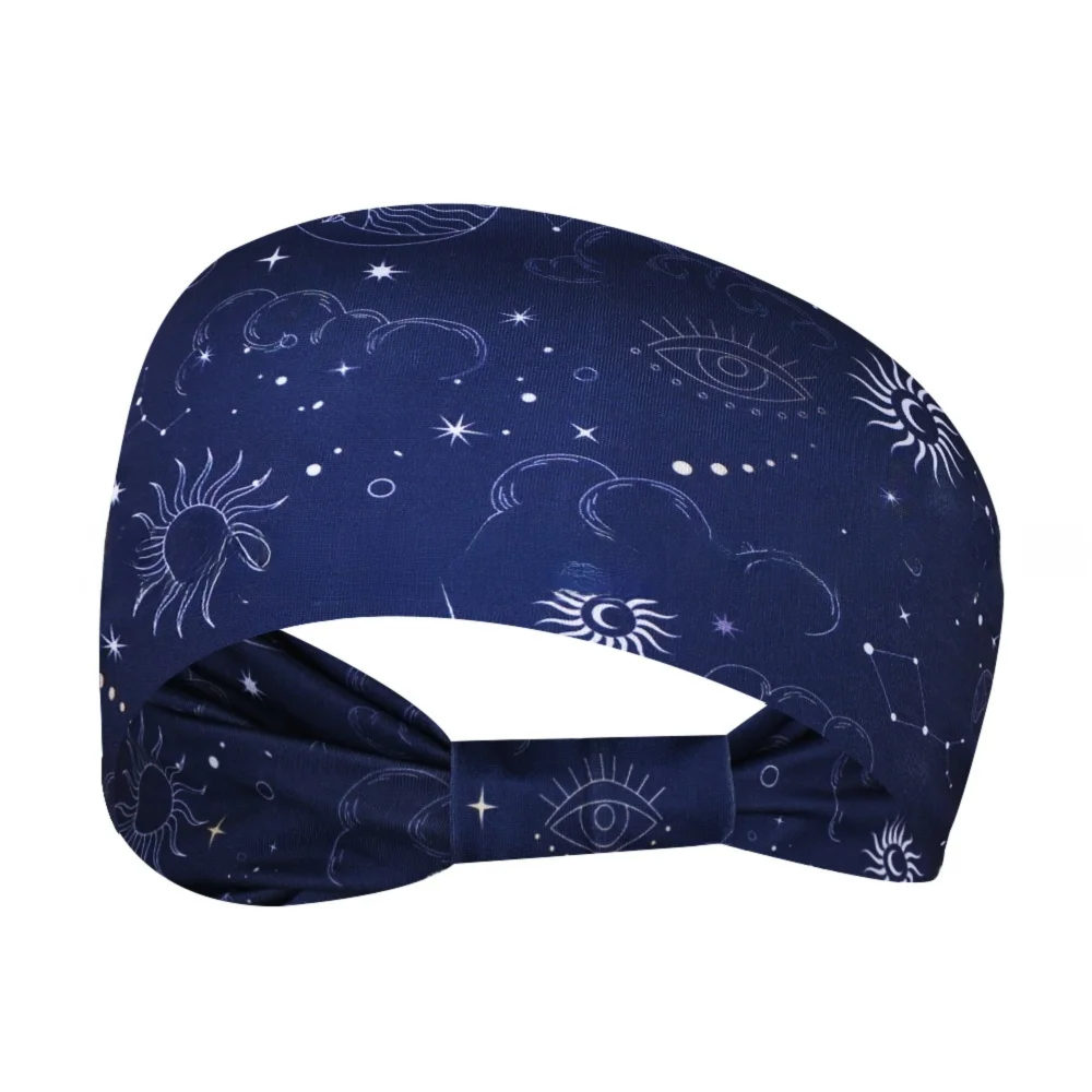 New Elastic Wide Headbands Vintage Knot Boho Turban Star Printed Wide Brim Printed Headscarf Yoga