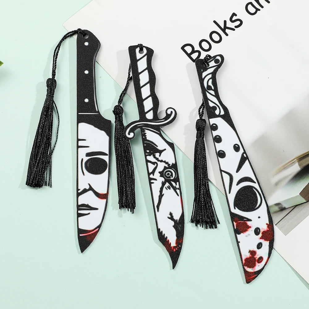 Halloween Dagger Face Ghosts Bookmark Tassels Pendant Reading Tool Stationery for Students Teachers Page Mark Punk Gifts