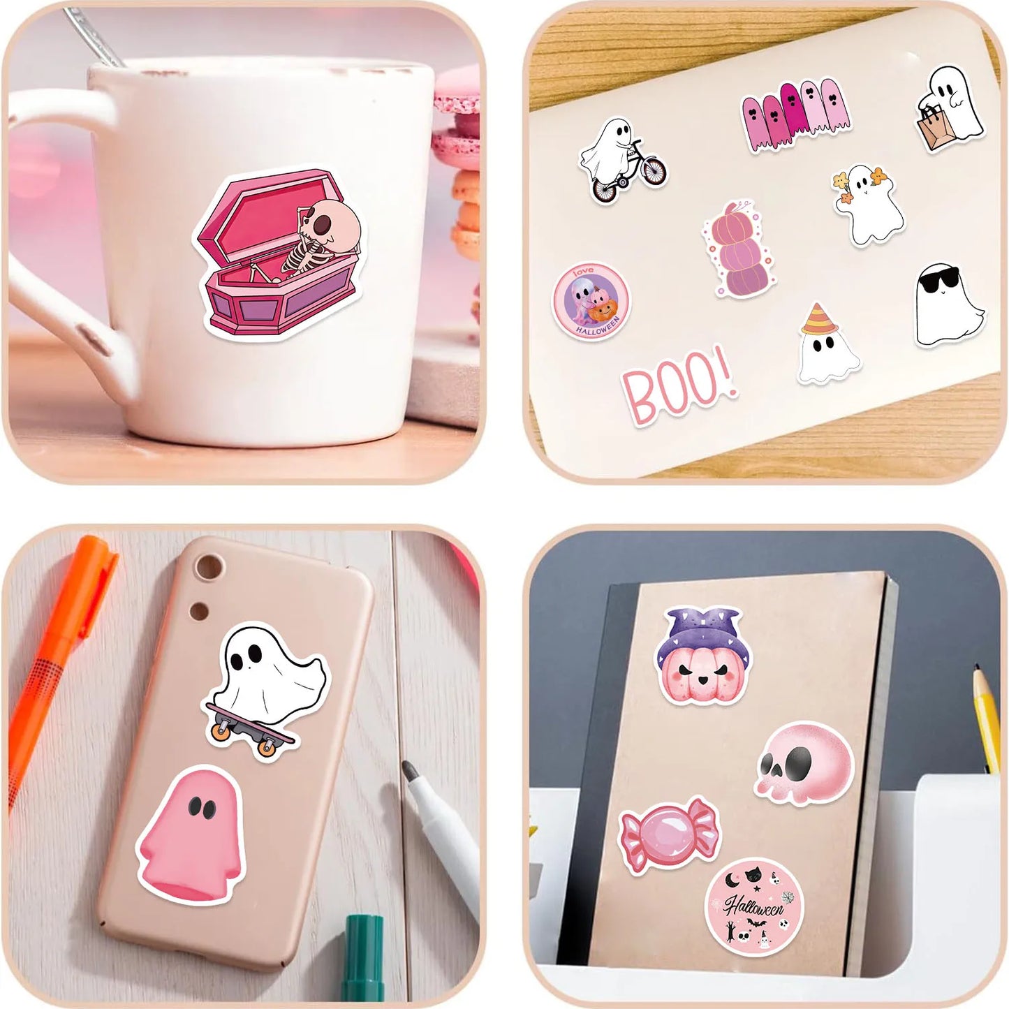 100pcs Funny Cartoon Ghost Stickers For Luggage Guitar Phone Diary Waterproof Graffiti Kids Toy DIY Cute Spooky Laptop Decals