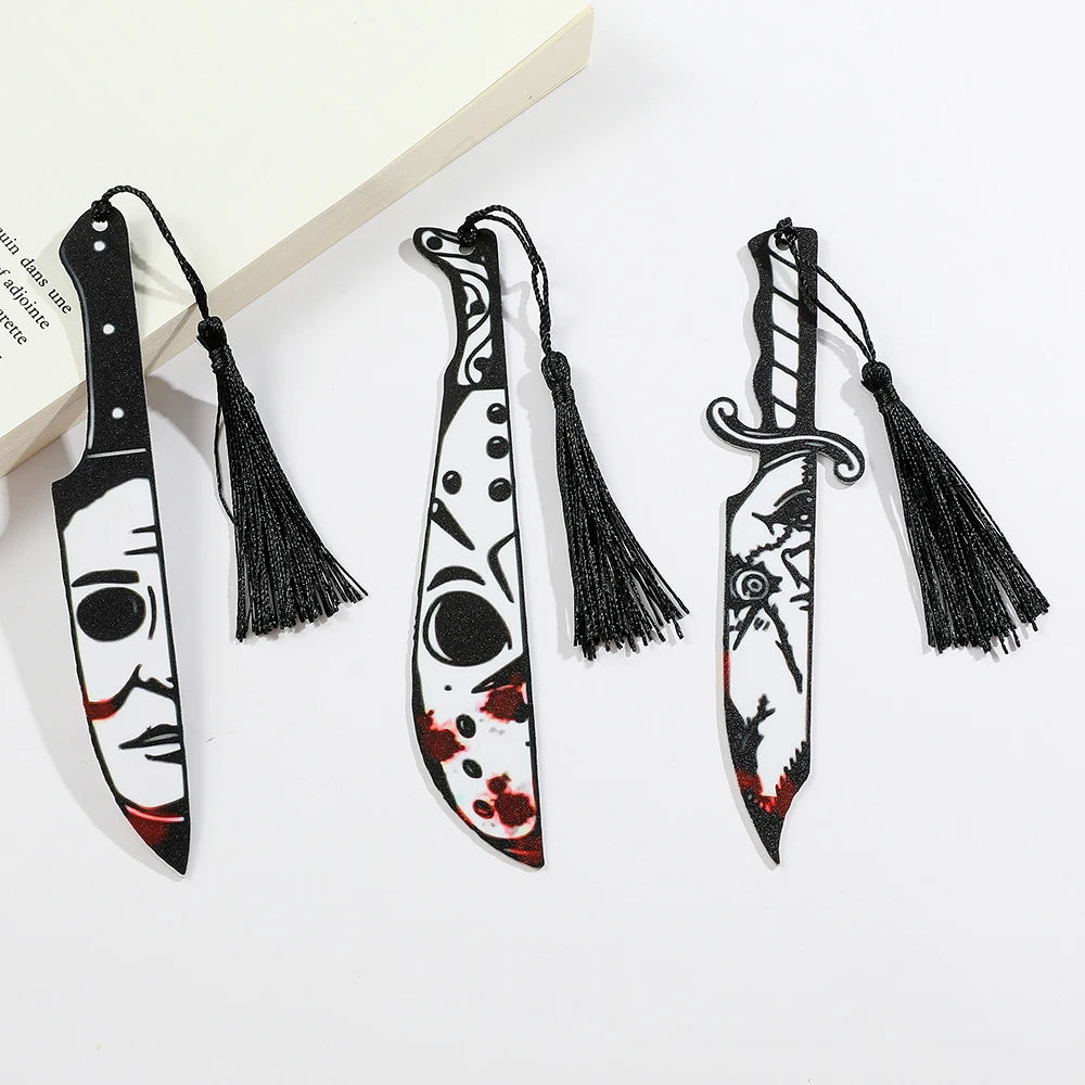 Halloween Dagger Face Ghosts Bookmark Tassels Pendant Reading Tool Stationery for Students Teachers Page Mark Punk Gifts