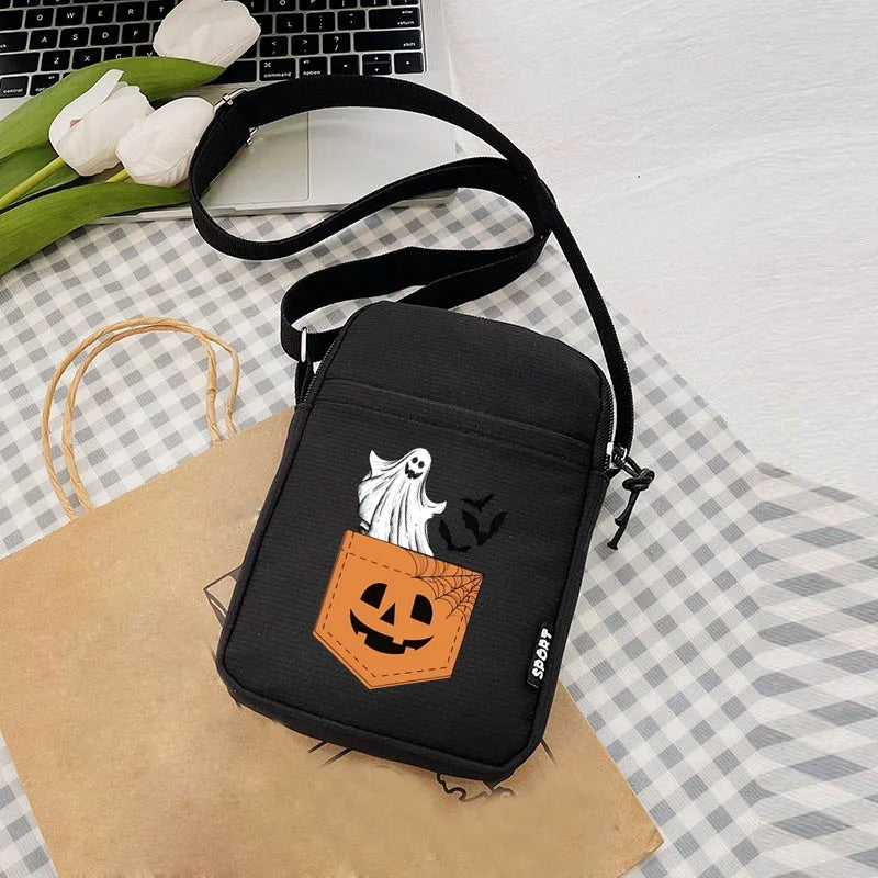 2024 Kawaii Halloween Ghost Women's Bag Mini Female Coin Purse Causal Hand Canvas Bag Mobile Phone Bags Spooky Women's Handbag