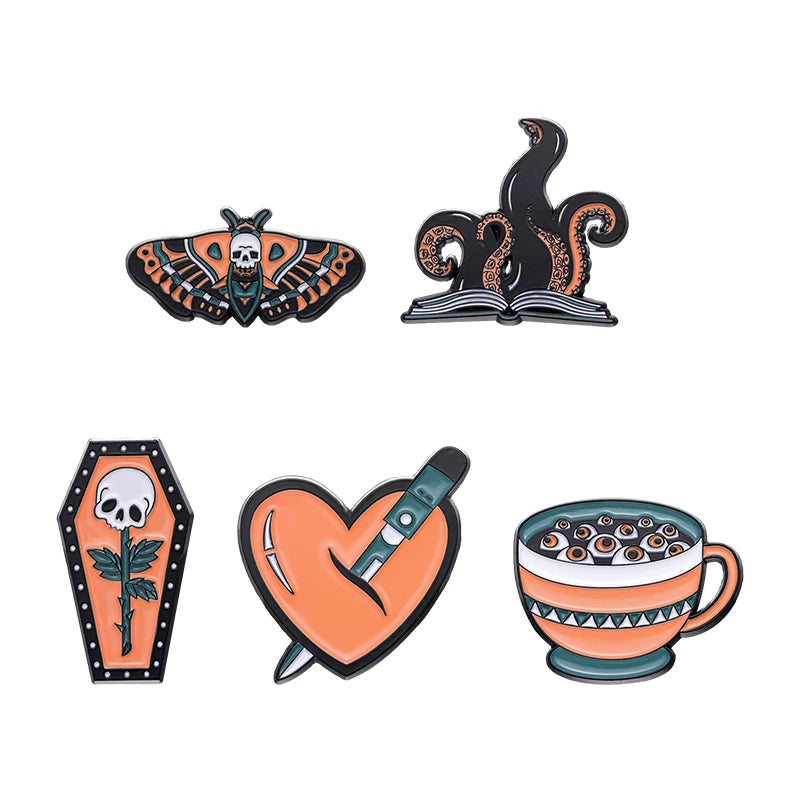 4-6pcs/set Enamel Pins Custom Ghost Spooky Boo Frog Bad Witch Club Punk Goth Brooches Lapel Badges Jewelry Gift for Friends