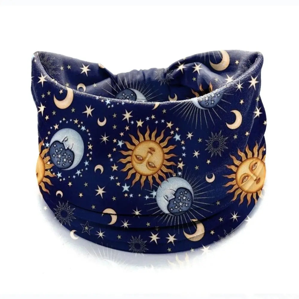 New Elastic Wide Headbands Vintage Knot Boho Turban Star Printed Wide Brim Printed Headscarf Yoga