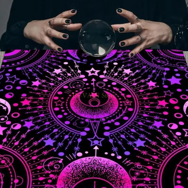 M5TC Mysterious Moon Astrologys Tablecloth Table Mat Square Divinations Tapestry Tarots Card Tablecloth Witchcraft Deck Cloth