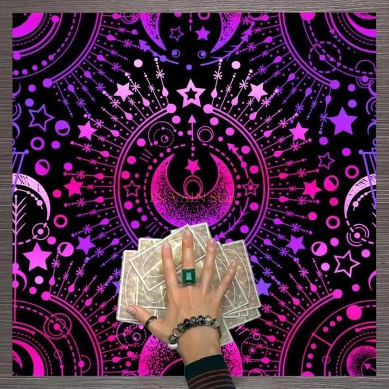 M5TC Mysterious Moon Astrologys Tablecloth Table Mat Square Divinations Tapestry Tarots Card Tablecloth Witchcraft Deck Cloth