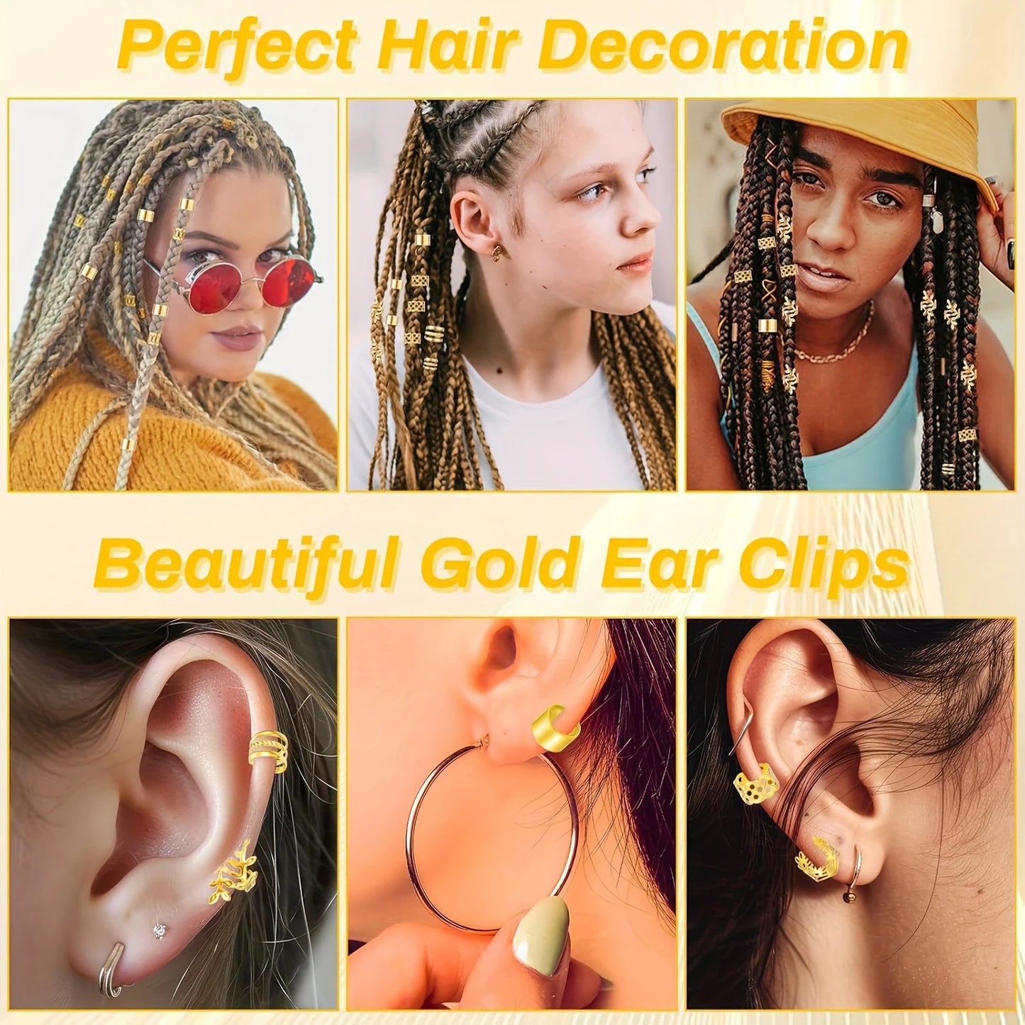 50pcs DIY Wig Hair Accessories Set, Alloy Golden Ring Clips & Hairops, Elegant & Cute Round Hair Pendants with Hollow