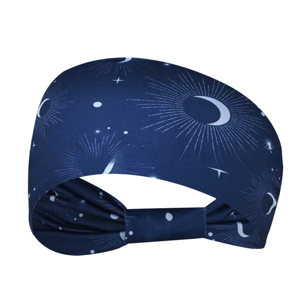 New Elastic Wide Headbands Vintage Knot Boho Turban Star Printed Wide Brim Printed Headscarf Yoga