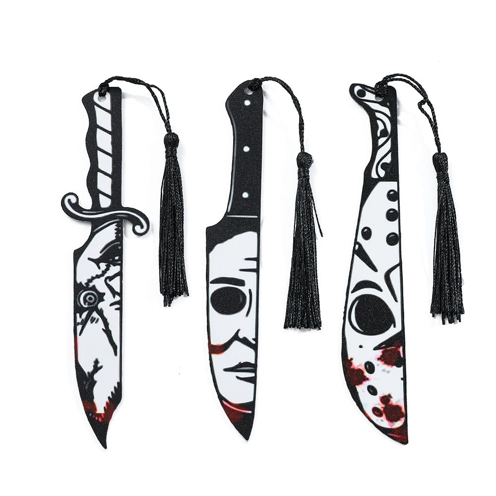 Halloween Dagger Face Ghosts Bookmark Tassels Pendant Reading Tool Stationery for Students Teachers Page Mark Punk Gifts