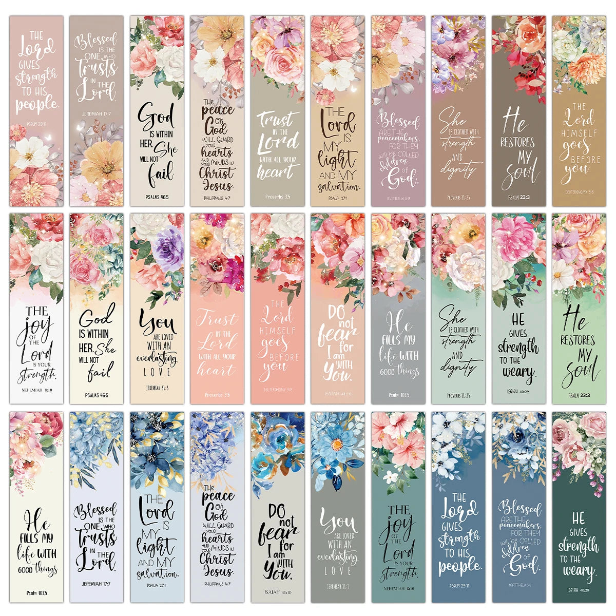 30pcs Flowerl Design Inspirational Bible Verse Bookmarks For Religious Faith Book Lover Prayer Students Bible Study Stationery