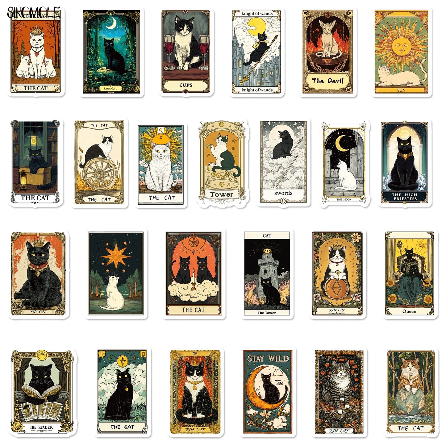 10/30/50PCS Kawaii Cat Tarot Cards Graffiti Stickers Cute Cartoon INS Aesthetic DIY Kid Travel Luggage Fridge Decal Sticker Pack