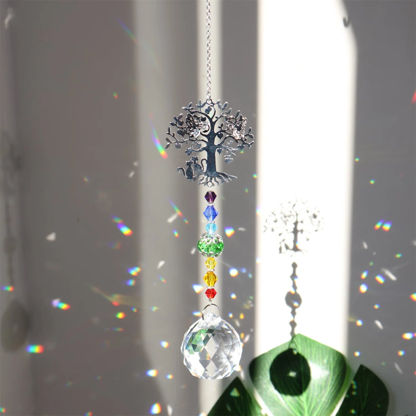 Crystal Sun Catcher Metal Piece Owl Tree Love Fan Angel Pendant Suncatcher Outdoor Garden Decor Rainbow Maker Home Decors 2024