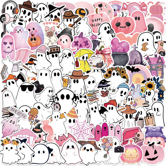 100pcs Funny Cartoon Ghost Stickers For Luggage Guitar Phone Diary Waterproof Graffiti Kids Toy DIY Cute Spooky Laptop Decals
