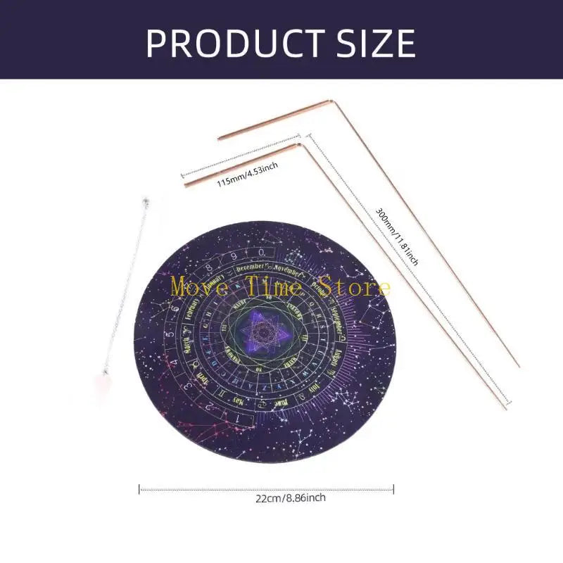 92ME Witchcraft Wiccan Altar Supply Metal Dowsing Rod Set Divination Mat Carve Divination Tool for Spiritual Guidance