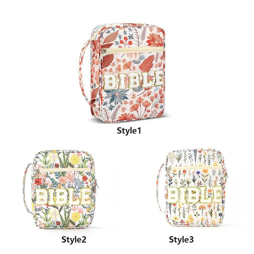 Portable Dustproof Book Storage Bag Flora Large-capacity Bible Cover Case Aesthetic Pouch Stationery Storage Organizer Office