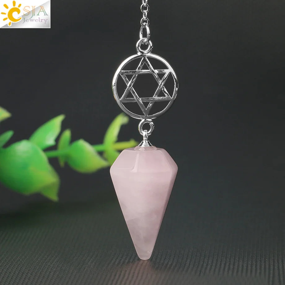 CSJA Divination Pendulums for Dowsing Rods Crystals Natural Stone Pendant Amulet Pendulum Divination Pendulos Radiesthesia  G719