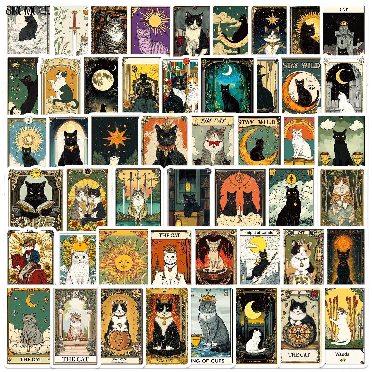10/30/50PCS Kawaii Cat Tarot Cards Graffiti Stickers Cute Cartoon INS Aesthetic DIY Kid Travel Luggage Fridge Decal Sticker Pack