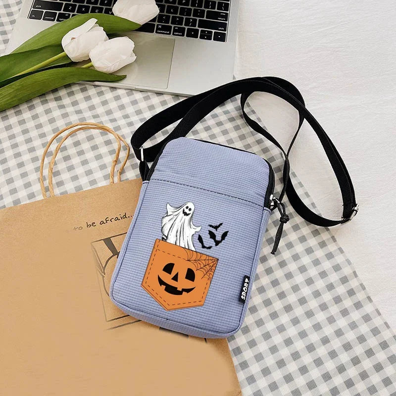 2024 Kawaii Halloween Ghost Women's Bag Mini Female Coin Purse Causal Hand Canvas Bag Mobile Phone Bags Spooky Women's Handbag