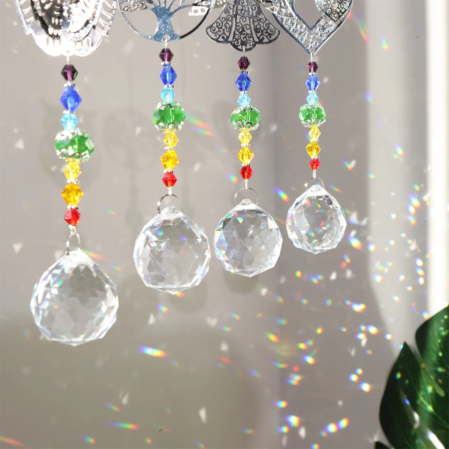 Crystal Sun Catcher Metal Piece Owl Tree Love Fan Angel Pendant Suncatcher Outdoor Garden Decor Rainbow Maker Home Decors 2024