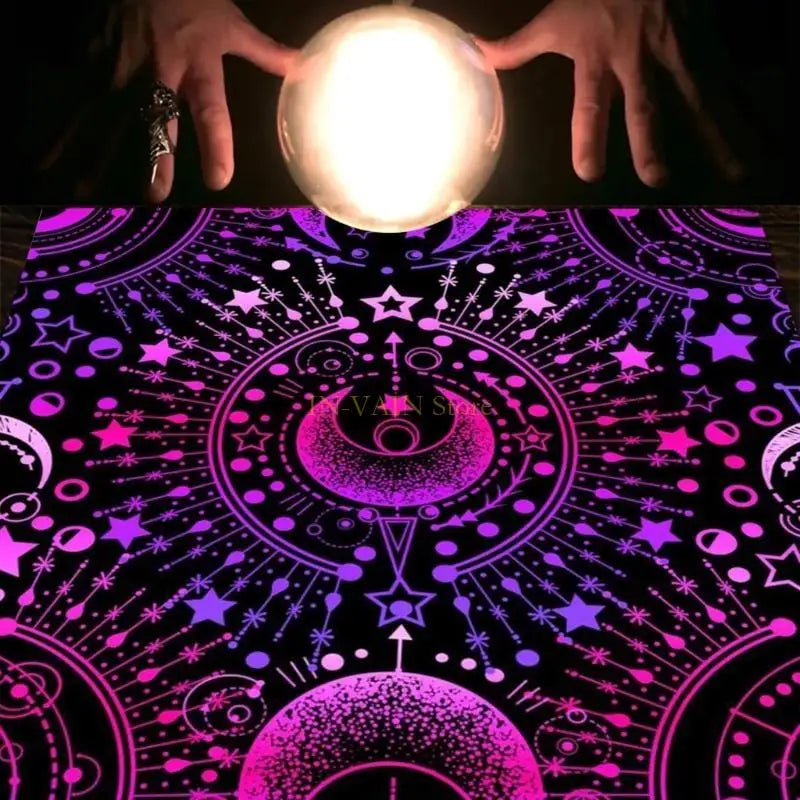 M5TC Mysterious Moon Astrologys Tablecloth Table Mat Square Divinations Tapestry Tarots Card Tablecloth Witchcraft Deck Cloth