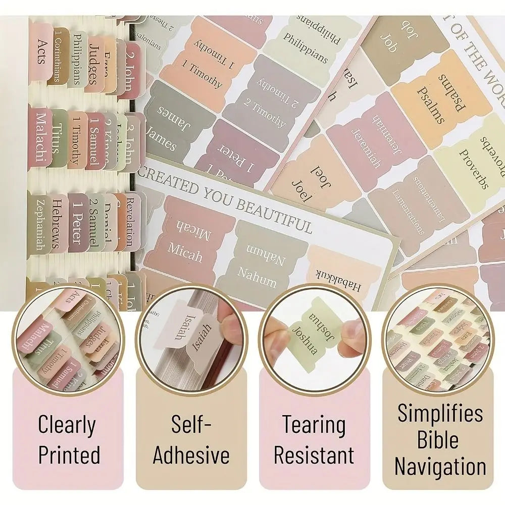 5 sheet/set Sticky Notes Bible Index Tabs Studying Bible Boho Theme Laminated Bible Tabs Morandi Index Tabs Stickers