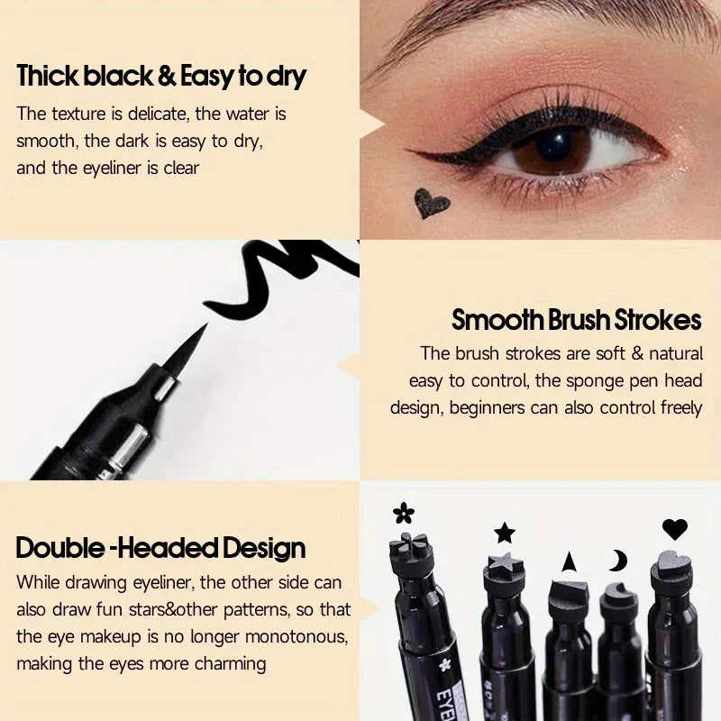 Double Head Eyeliner Stamp Seal Pen Long Lasting Fast Dry Eye Liner Liquid Black Pencil Make-up for Women Cosmetics
