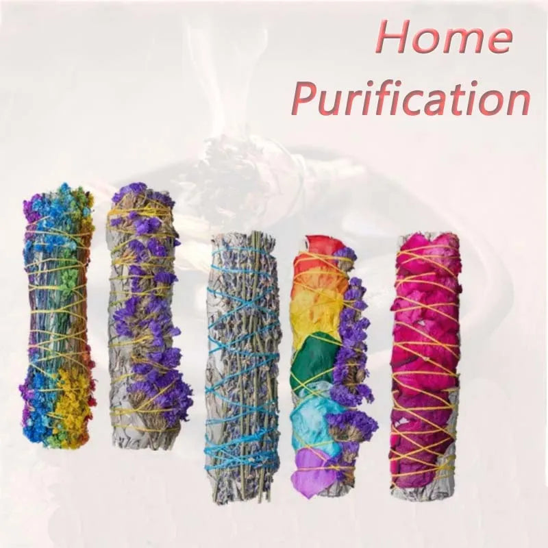 1pcs Incense White Sage Bundle Smudge Sticks Home Purification Smoky Grass Cleaning Reiki Meditation Energy Cleansing Bundles