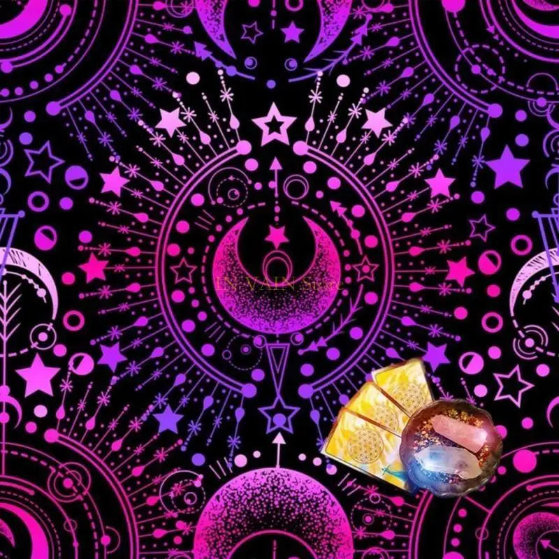 M5TC Mysterious Moon Astrologys Tablecloth Table Mat Square Divinations Tapestry Tarots Card Tablecloth Witchcraft Deck Cloth