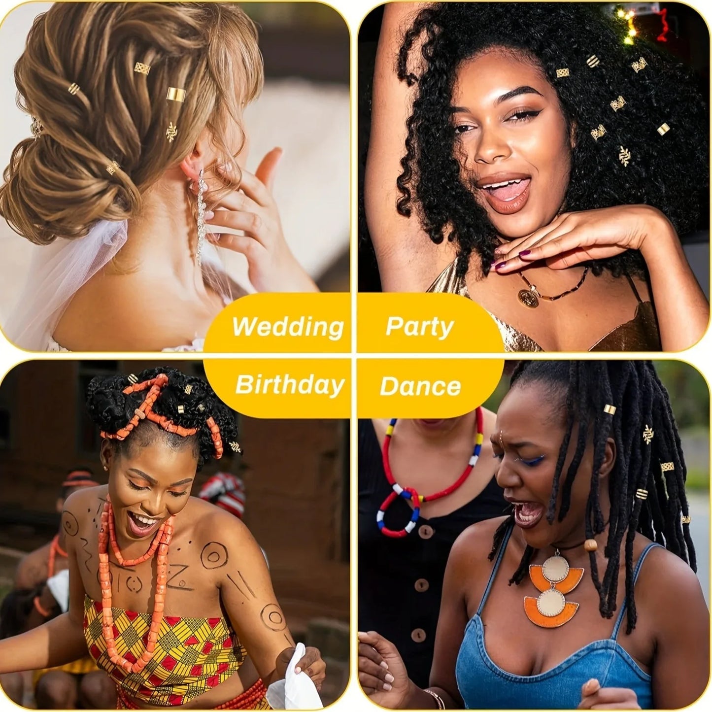 50pcs DIY Wig Hair Accessories Set, Alloy Golden Ring Clips & Hairops, Elegant & Cute Round Hair Pendants with Hollow