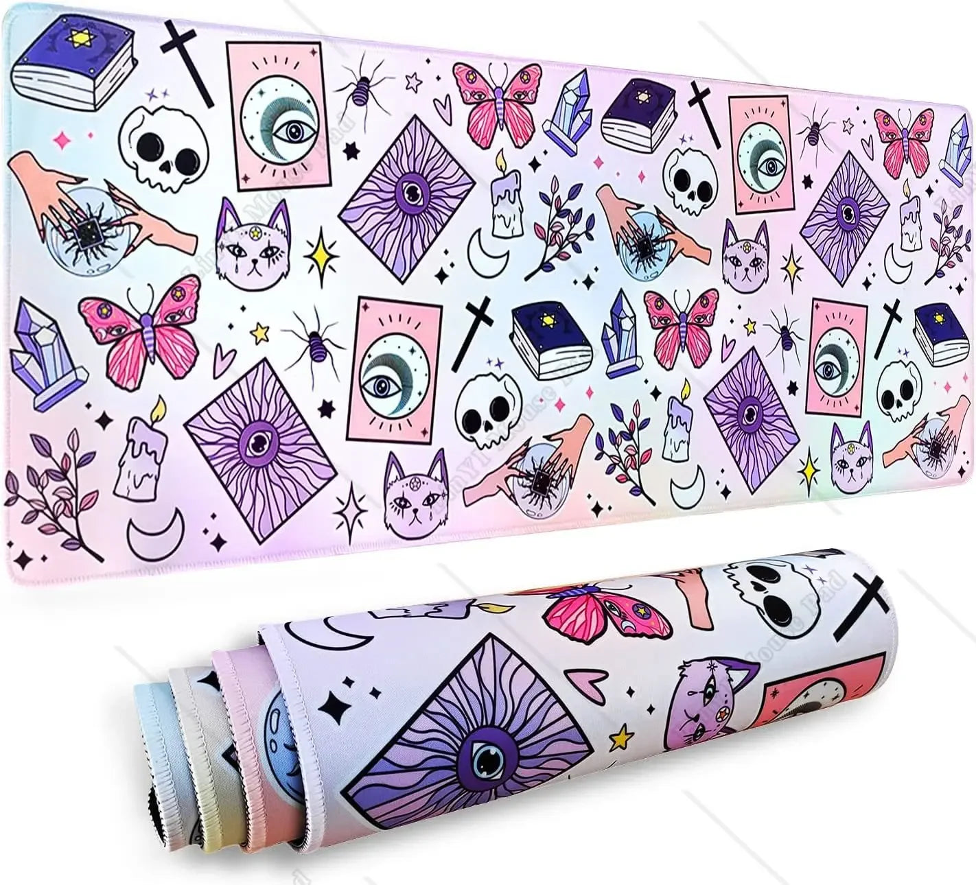 Kawaii Mouse Pad XL Cute Large Gaming Mouse Pad Purple Pink Witch Mouse Pad Spooky Halloween Witch Desk Decor 31.5 X 11.8 Inch