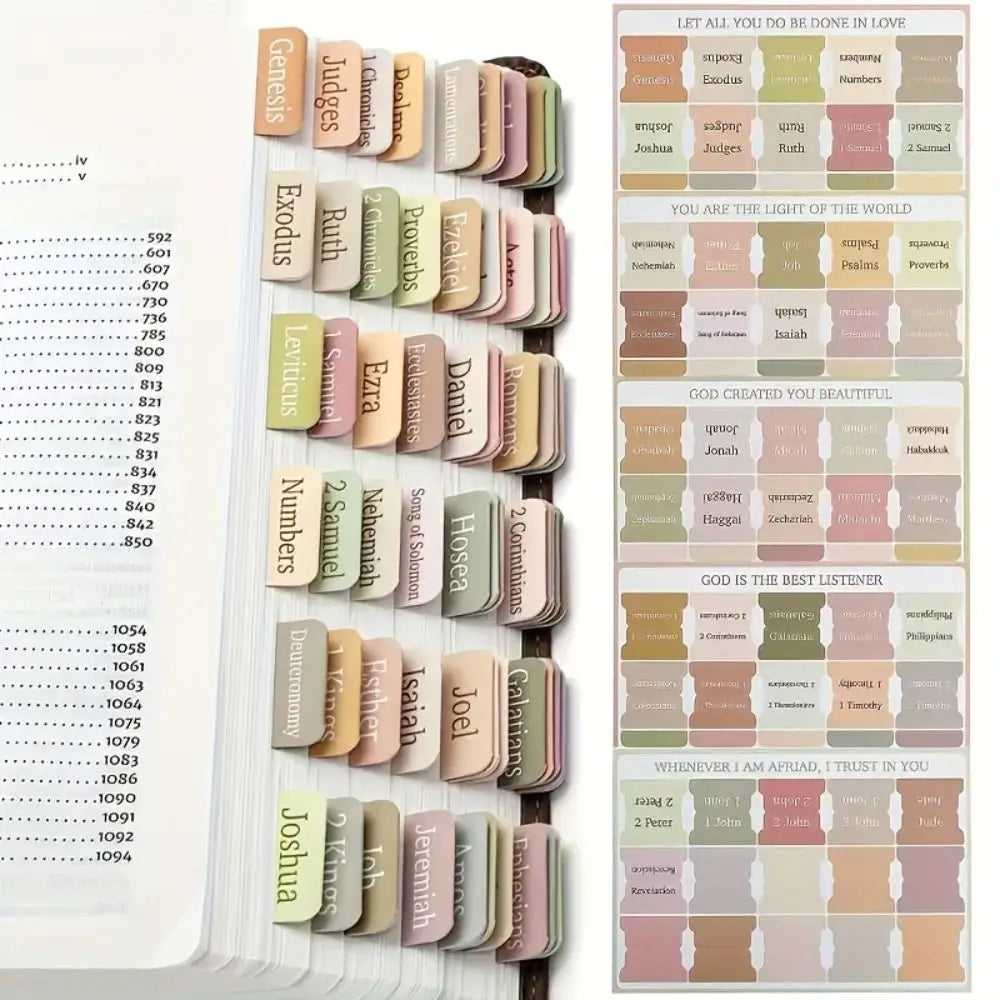 5 sheet/set Sticky Notes Bible Index Tabs Studying Bible Boho Theme Laminated Bible Tabs Morandi Index Tabs Stickers