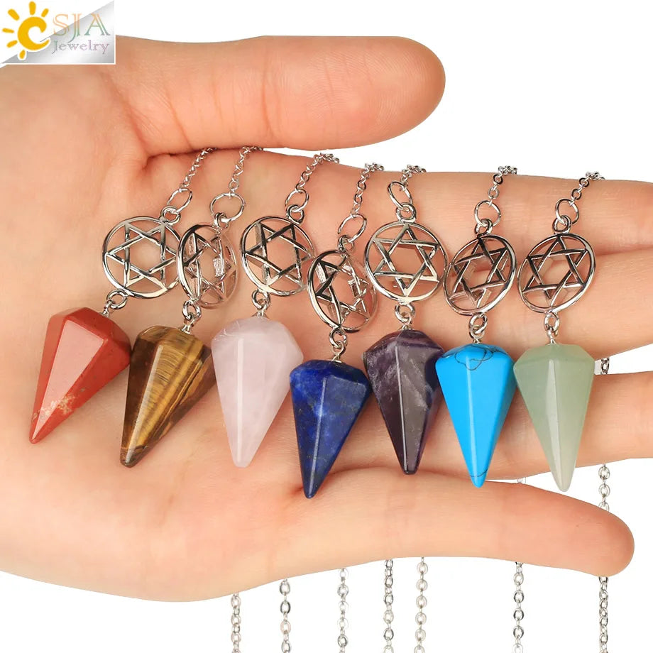 CSJA Divination Pendulums for Dowsing Rods Crystals Natural Stone Pendant Amulet Pendulum Divination Pendulos Radiesthesia  G719